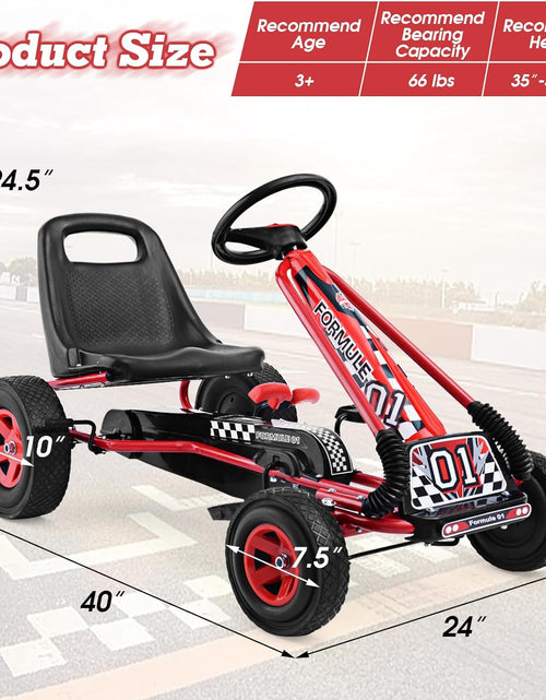 Load image into Gallery viewer, Go Kart for Kids, 4 Wheel Quad Off-Road Pedal on Foot Go Cart W/Steering Wheels &amp; Adjustable Seat, 2 Safety Brakes, EVA Tires, Clutch, Outdoor Racer Ride on Pedal Car (Red)
