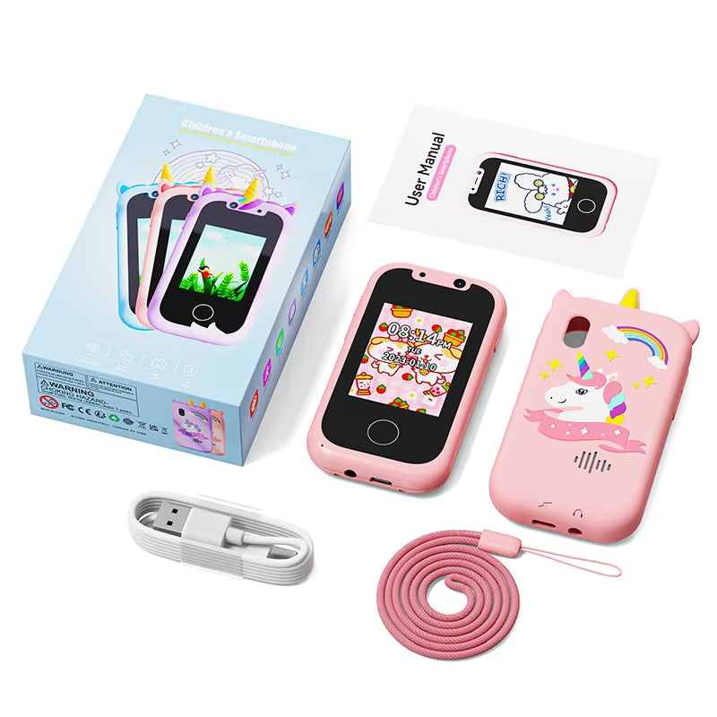 Kids Smart Phone Toys for Girls Unicorns Gifts 2.8 Inch Touchscreen Dual Camera Music Player Learn Toys Christmas Birthday Gift