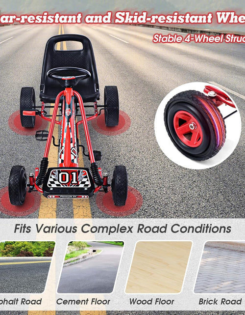 Load image into Gallery viewer, Go Kart for Kids, 4 Wheel Quad Off-Road Pedal on Foot Go Cart W/Steering Wheels &amp; Adjustable Seat, 2 Safety Brakes, EVA Tires, Clutch, Outdoor Racer Ride on Pedal Car (Red)
