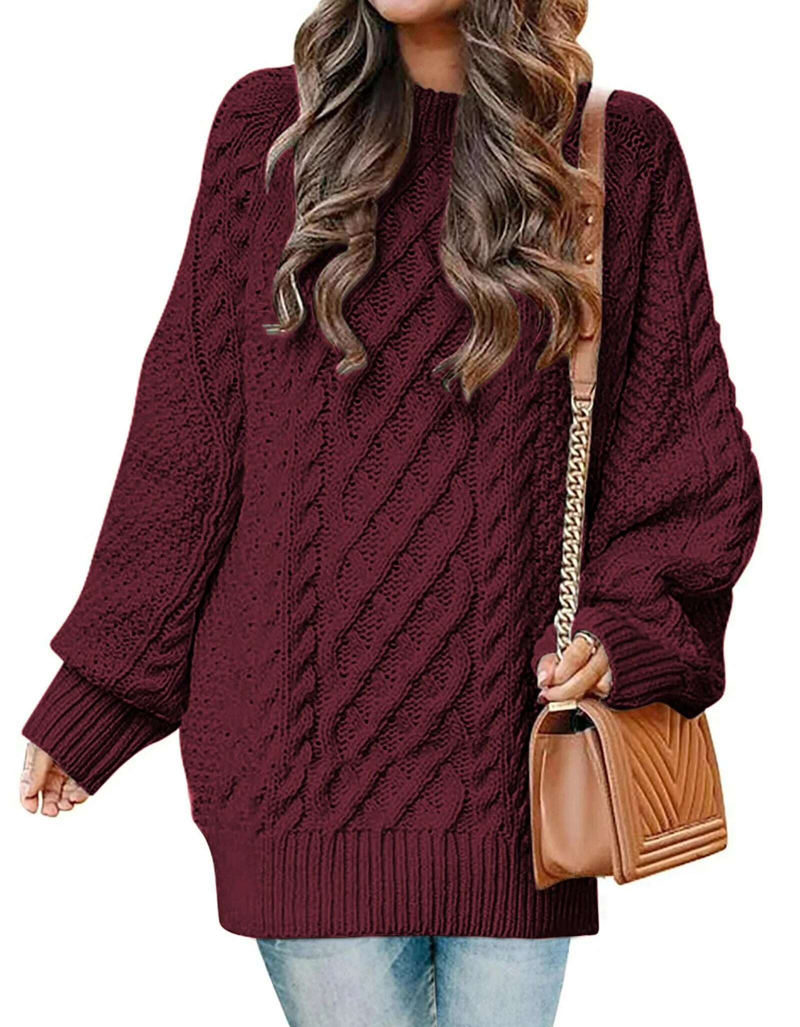 Oversized Sweaters for Women Cable Knit Chunky Pullover Sweater