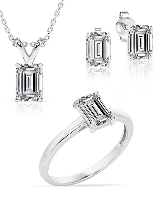 Load image into Gallery viewer, Beautiful Gift Set of 3 Carat Moissanite with Ring, Earrings &amp; Pendant
